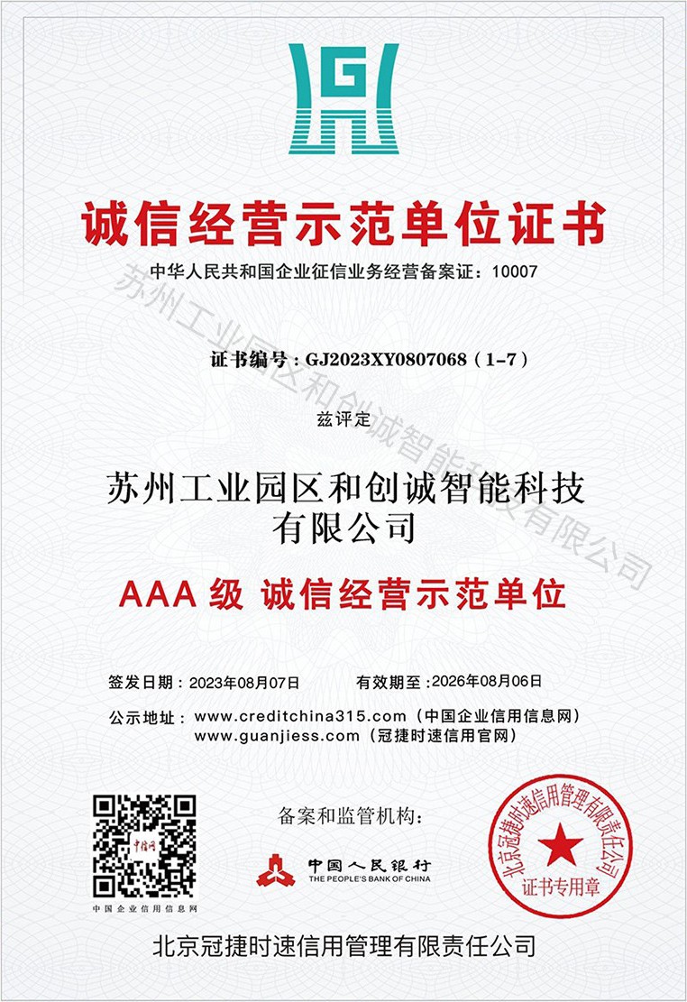 诚信经营示范单位证书